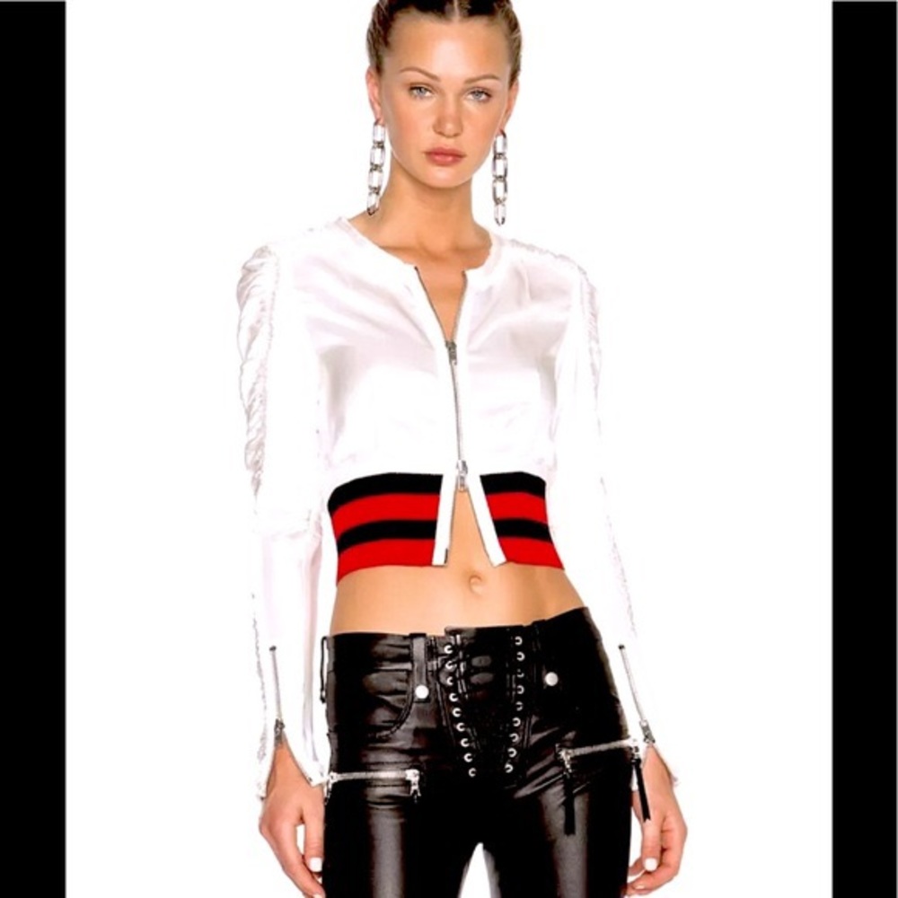Alexander Wang Ruched Satin Cropped Bomber Jacket 4
